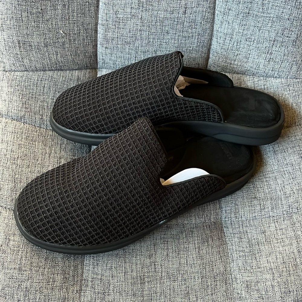 Comfortable black, soft shoes. Good for winter, indoor, or outside door to wear.